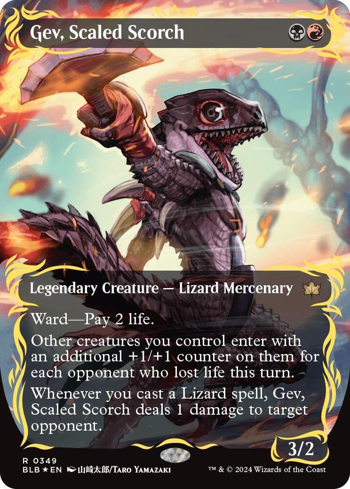 Gev, Scaled Scorch (Borderless) (Raised Foil) | Bloomburrow #349