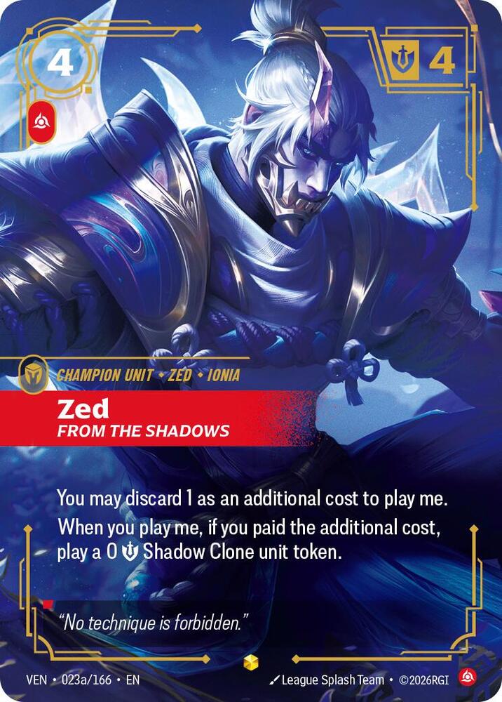 Zed, From the Shadows (Alternate Art) | Vendetta #023a/166