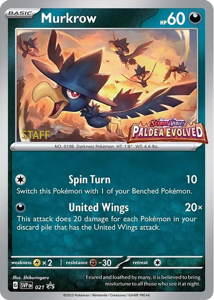 Murkrow - 021 (Prerelease) [Staff] | SV: Scarlet & Violet Promo Cards #021