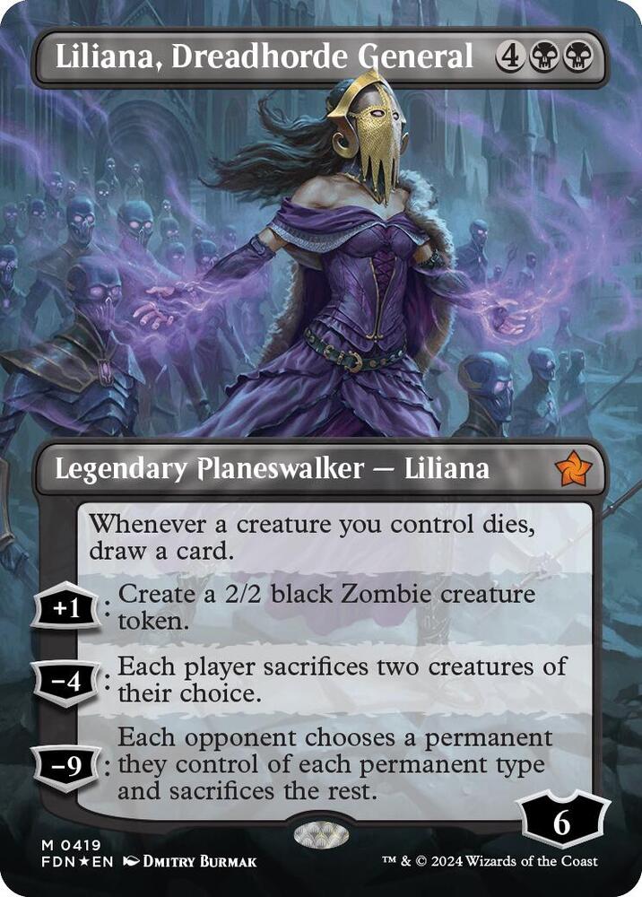 Liliana, Dreadhorde General (Borderless) (Mana Foil) | Foundations #419