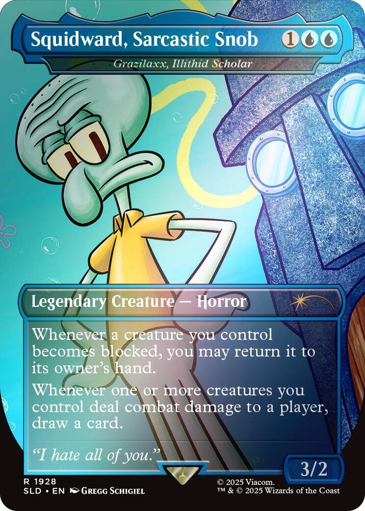 Squidward, Sarcastic Snob - Grazilaxx, Illithid Scholar (Rainbow Foil) | Secret Lair Drop Series #1928