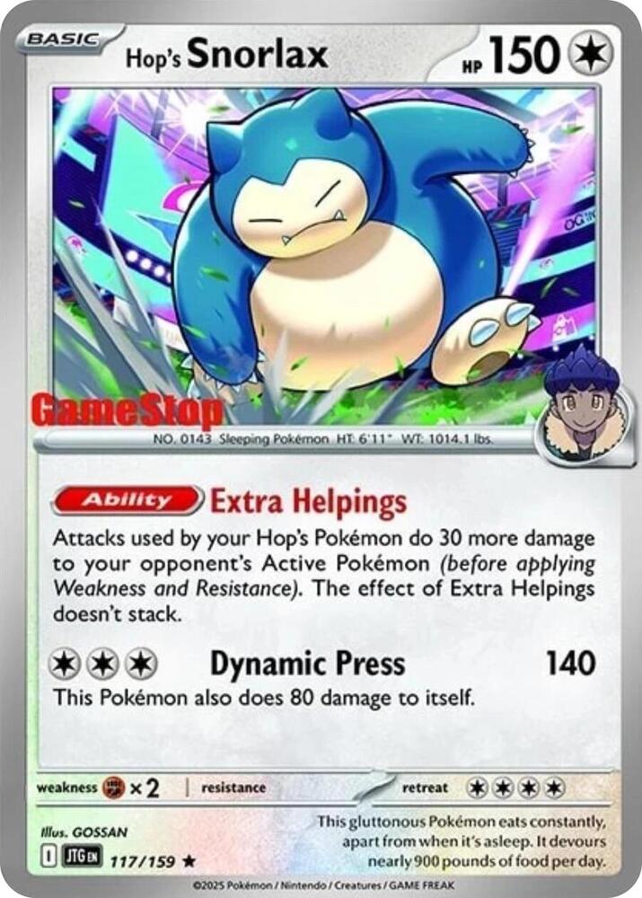 Hop's Snorlax - 117/159 (GameStop) (Cosmos Holo) | Miscellaneous Cards & Products #117/159