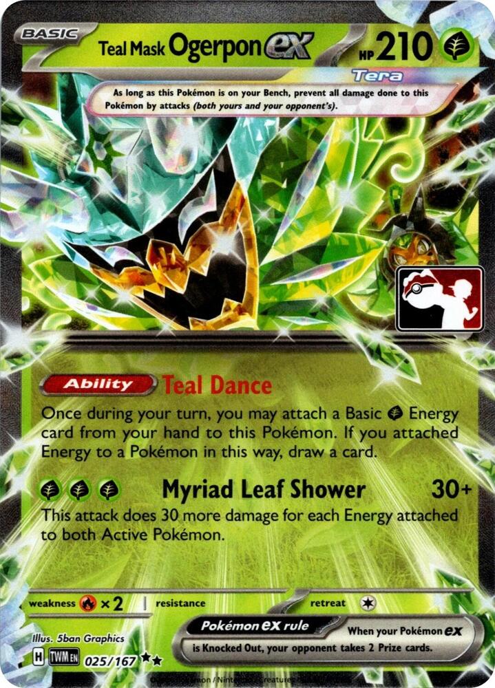 Teal Mask Ogerpon ex - 025/167 (Prize Pack Series 7) | Prize Pack Series Cards #025/167