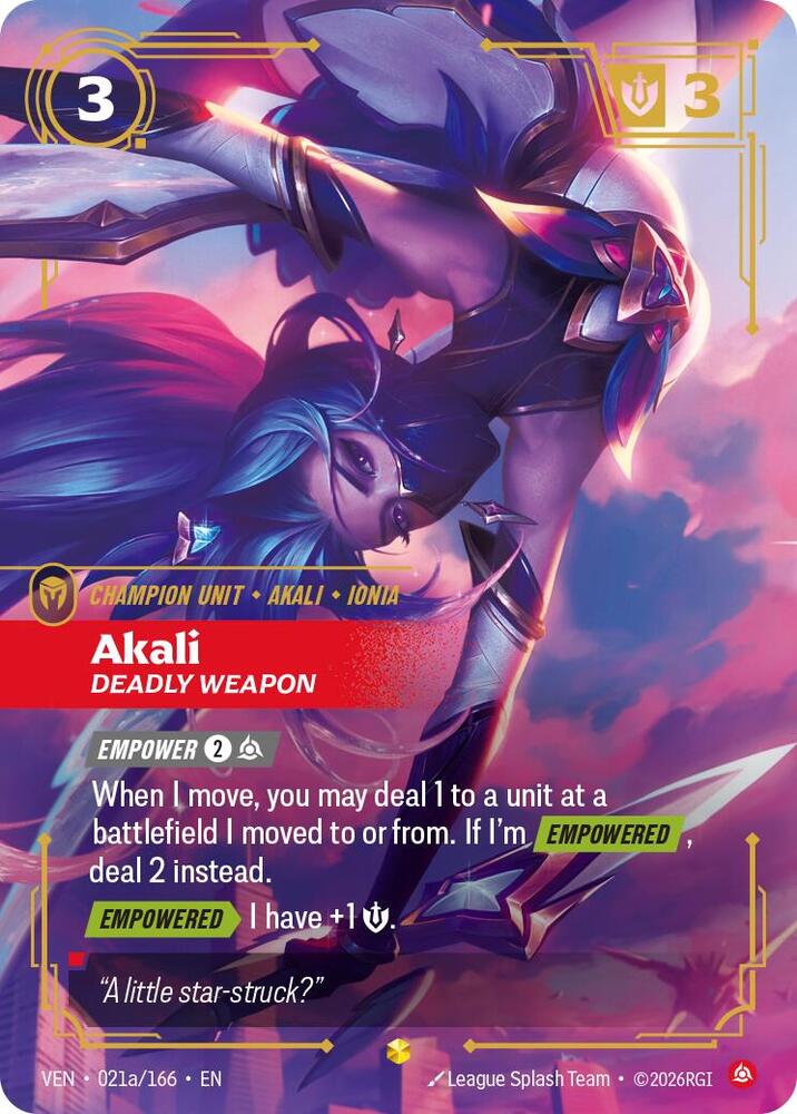 Akali, Deadly Weapon (Alternate Art) | Vendetta #021a/166